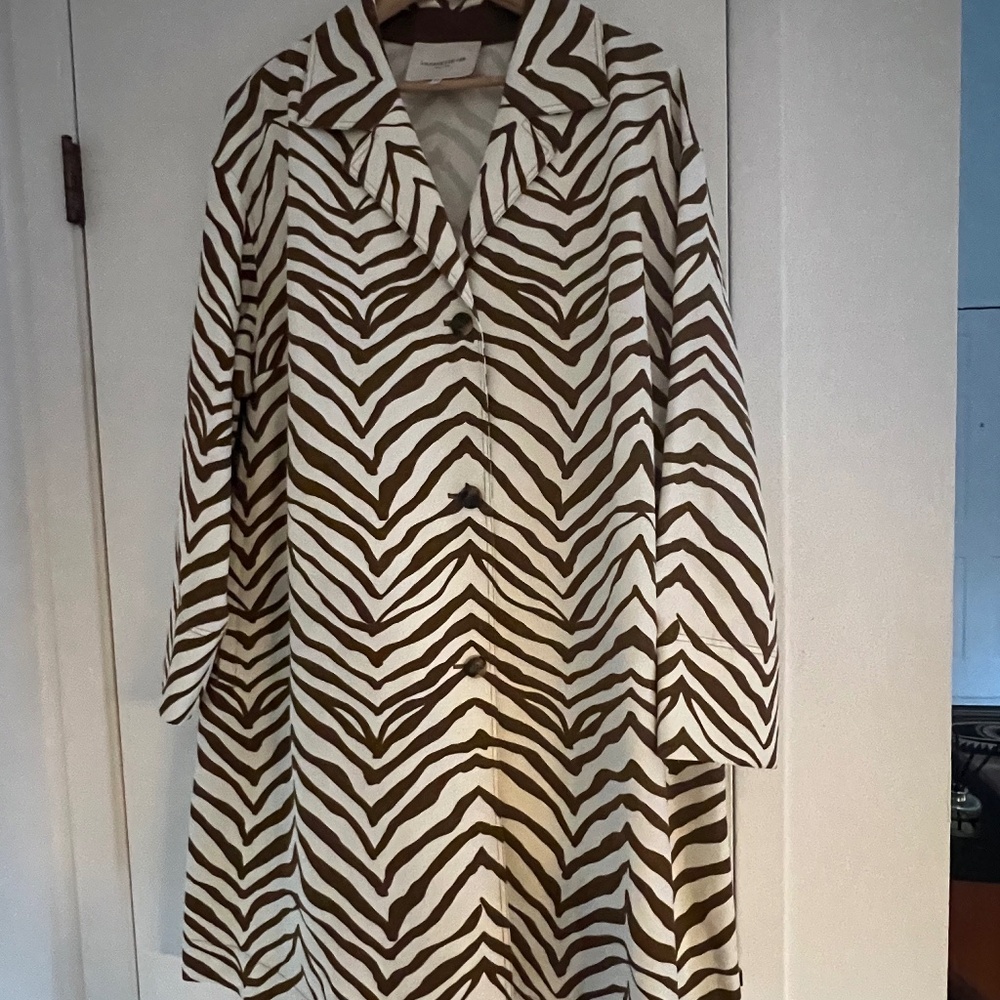 Lafayette 148 New York Cream and Brown Zebra-Stripe Coat